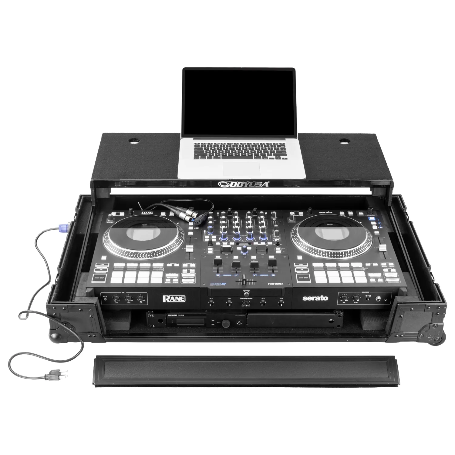 Odyssey Performance Ready Series (Pre-Wired XLR Patch Panel) Black 1U Case for RANE PERFORMER with Wheels and Glide Style Laptop Platform - Image 2