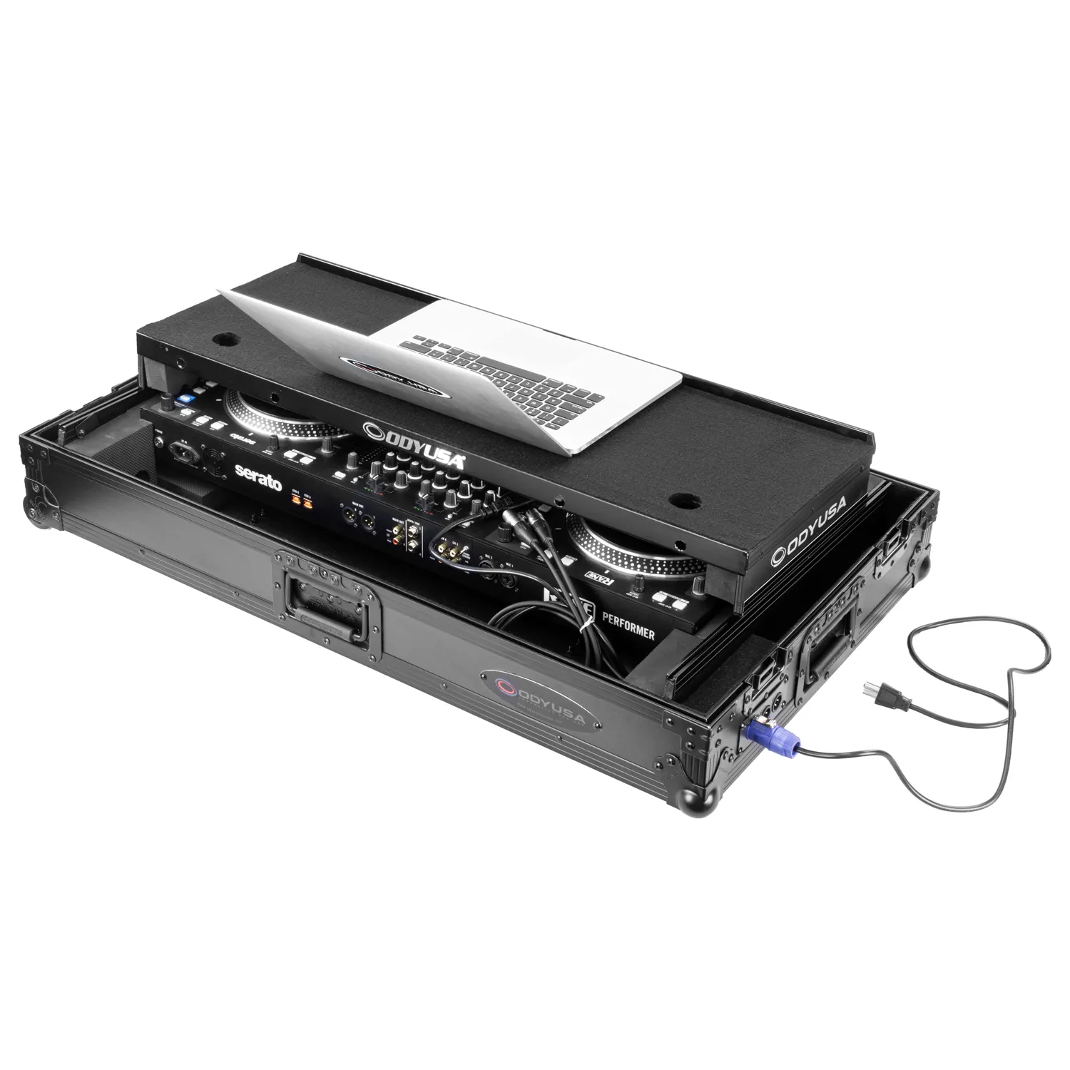 Odyssey Performance Ready Series (Pre-Wired XLR Patch Panel) Black 1U Case for RANE PERFORMER with Wheels and Glide Style Laptop Platform - Image 4