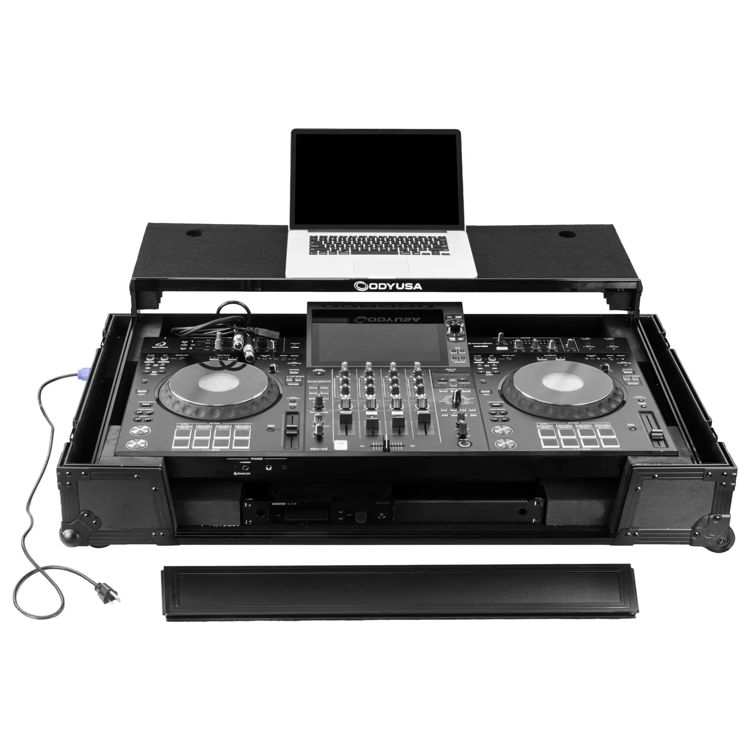 Odyssey Performance Ready Series (Pre-Wired XLR Patch Panel) Black 1U Case for XDJ-AZ with Wheels and Glide Style Laptop Platform - Image 2