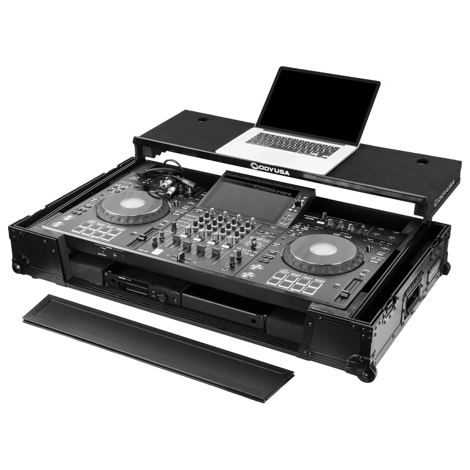 Odyssey Performance Ready Series (Pre-Wired XLR Patch Panel) Black 1U Case for XDJ-AZ with Wheels and Glide Style Laptop Platform - Image 3