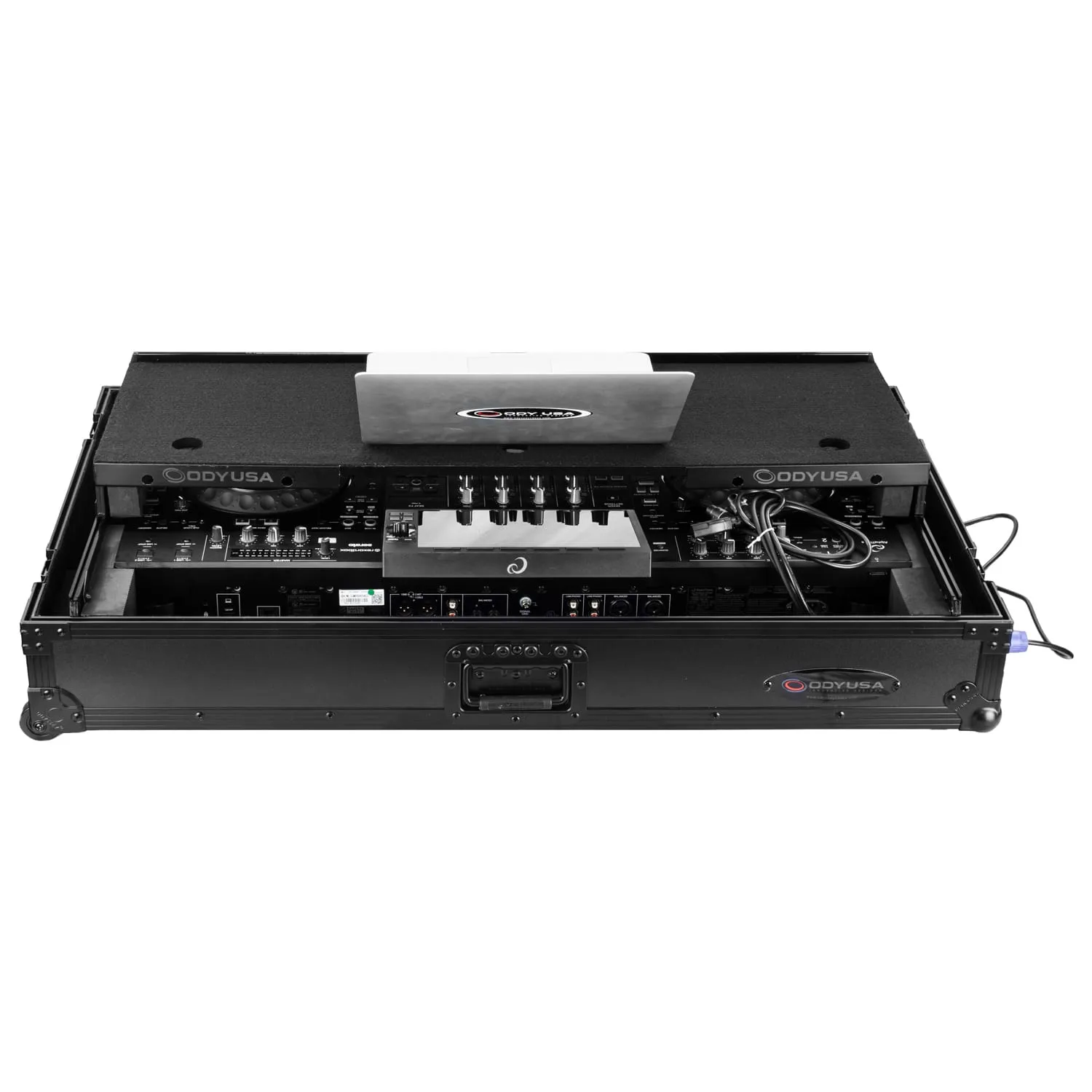 Odyssey Performance Ready Series (Pre-Wired XLR Patch Panel) Black 1U Case for XDJ-AZ with Wheels and Glide Style Laptop Platform - Image 4