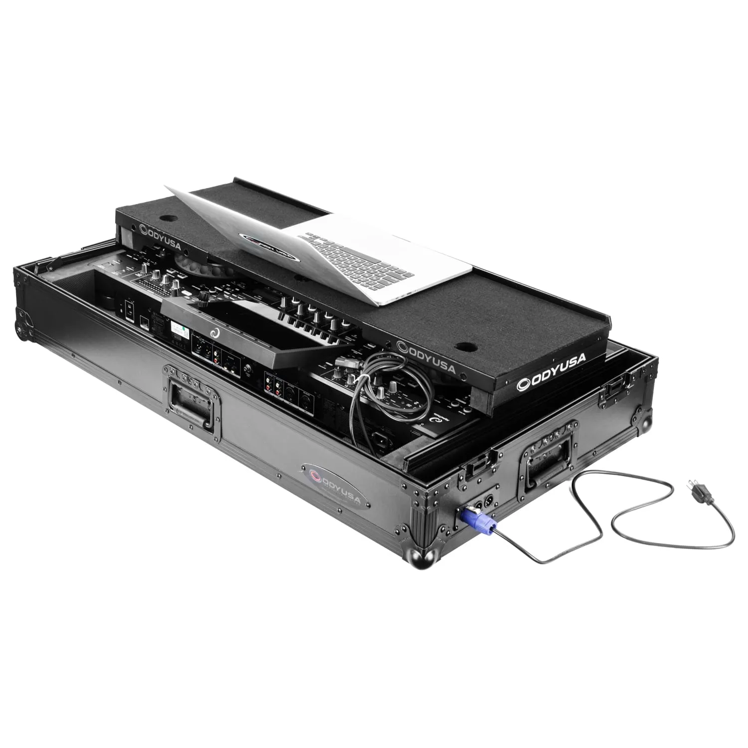Odyssey Performance Ready Series (Pre-Wired XLR Patch Panel) Black 1U Case for XDJ-AZ with Wheels and Glide Style Laptop Platform - Image 5