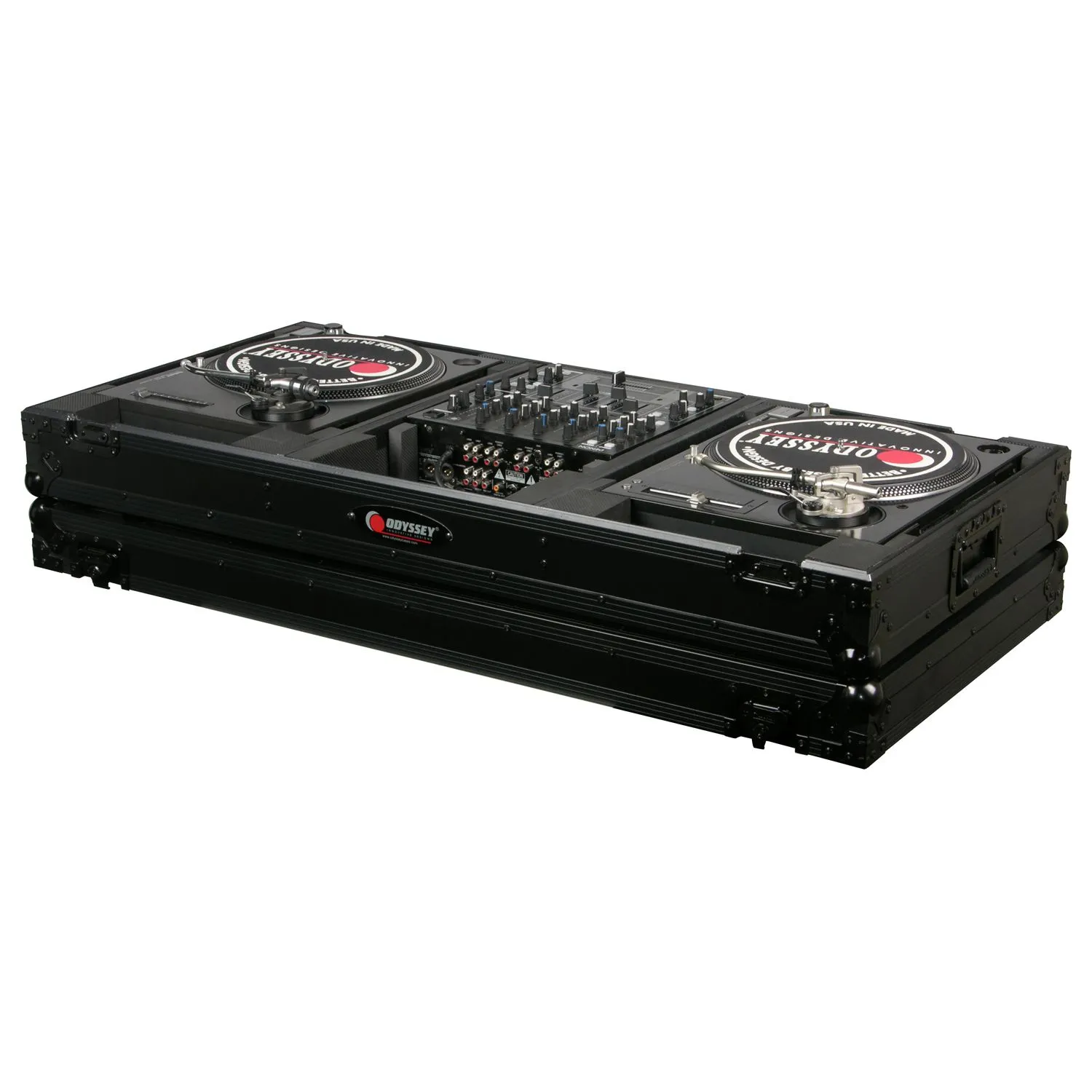 Black 12" Format DJ Mixer and Two Battle Position Turntables Flight Coffin Case - Image 2