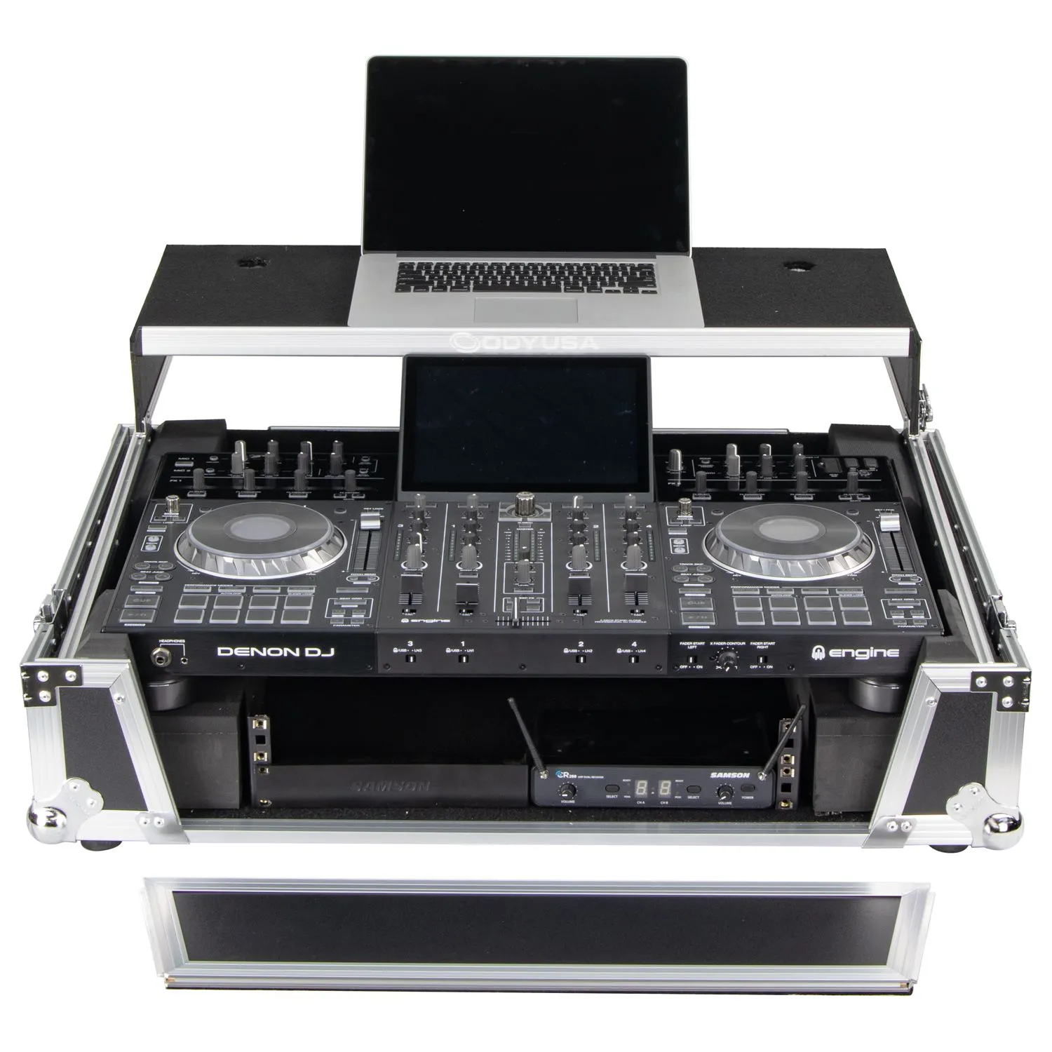 Denon Prime 4 / 4+ Flight Case with Patented Glide Laptop Platform and 2U Rack Space - Image 2
