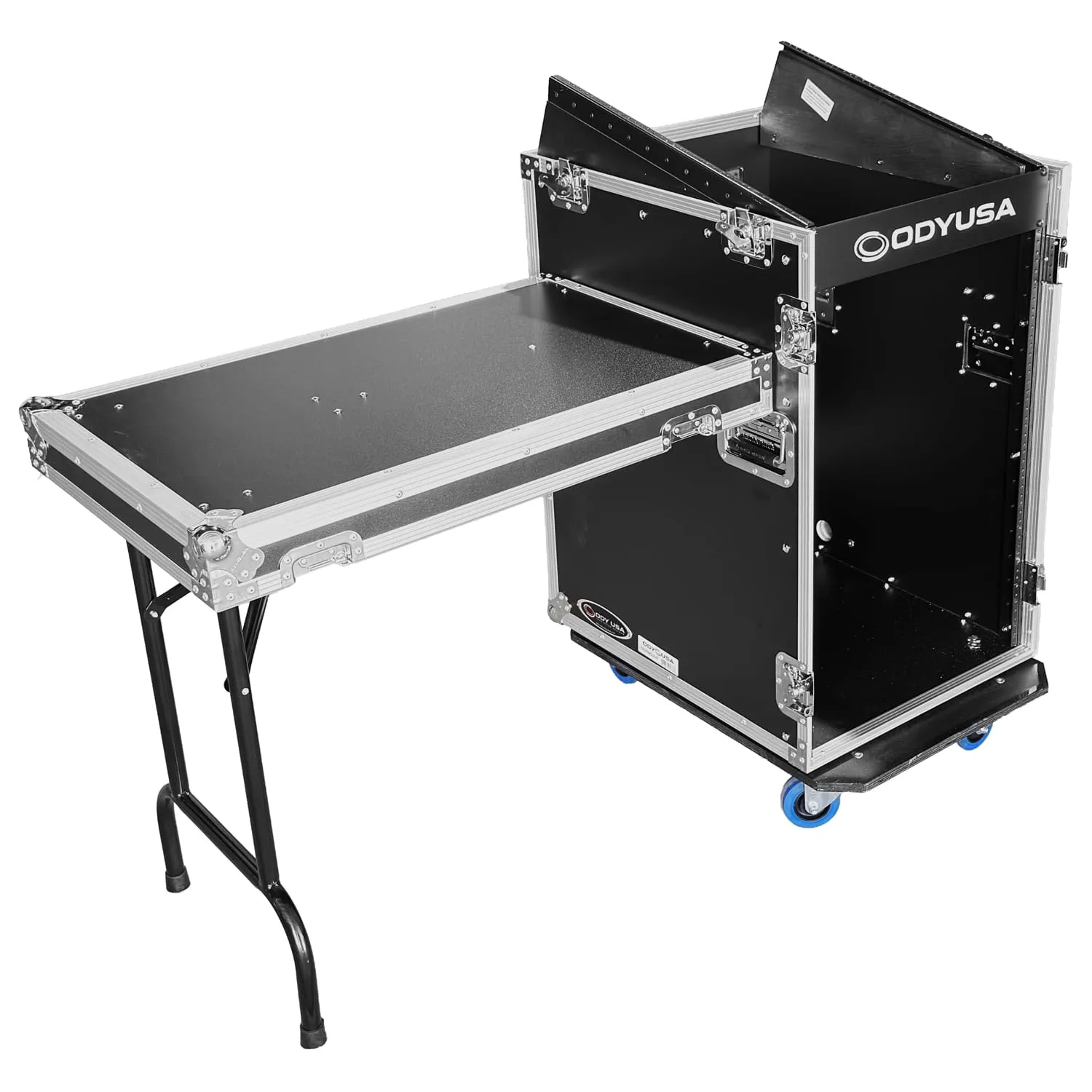 Odyssey 13U Top Slanted 16U Bottom Vertical Pro Combo Rack with Side Table and Casters (Tall Cover) - Image 2