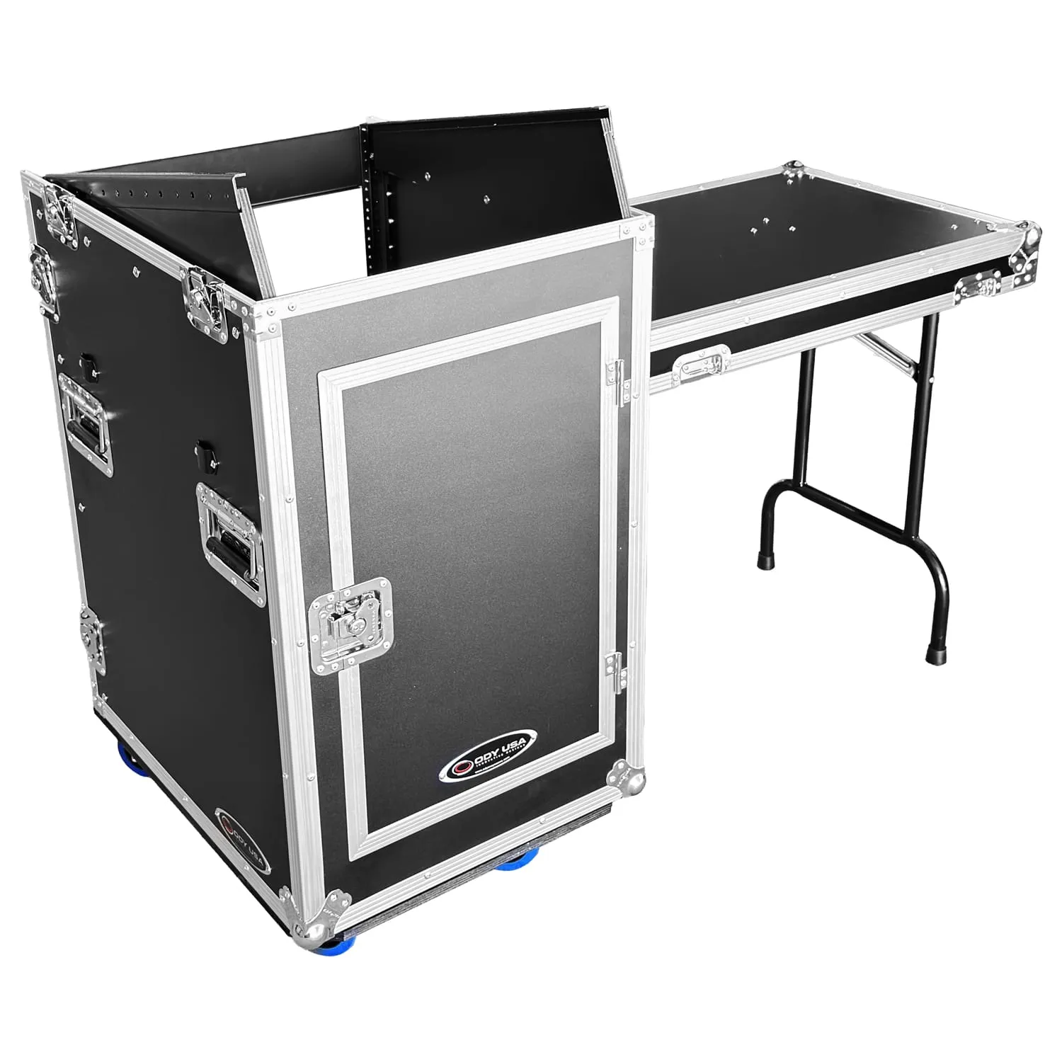 Odyssey 13U Top Slanted 16U Bottom Vertical Pro Combo Rack with Side Table and Casters (Tall Cover) - Image 3
