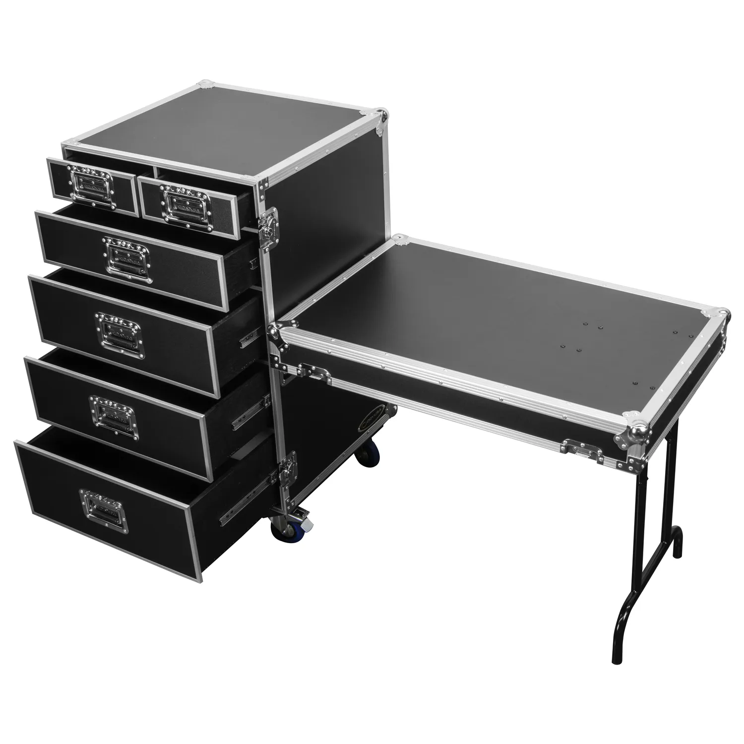Deluxe Six Drawer Workbox Tour Flight Case with Casters and Side Table - Image 2