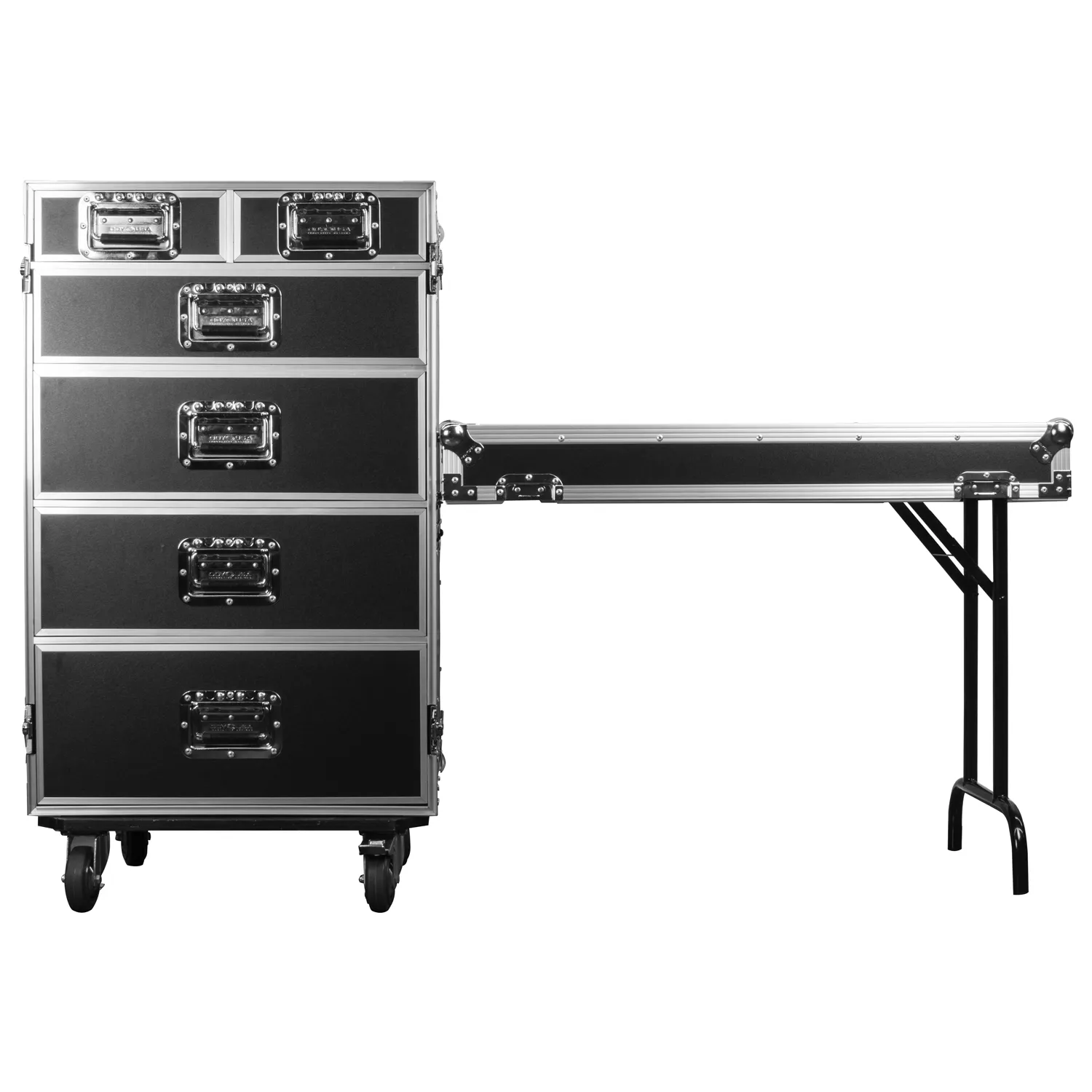 Deluxe Six Drawer Workbox Tour Flight Case with Casters and Side Table - Image 3
