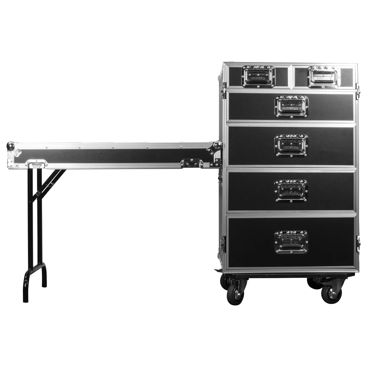 Deluxe Six Drawer Workbox Tour Flight Case with Casters and Side Table - Image 6