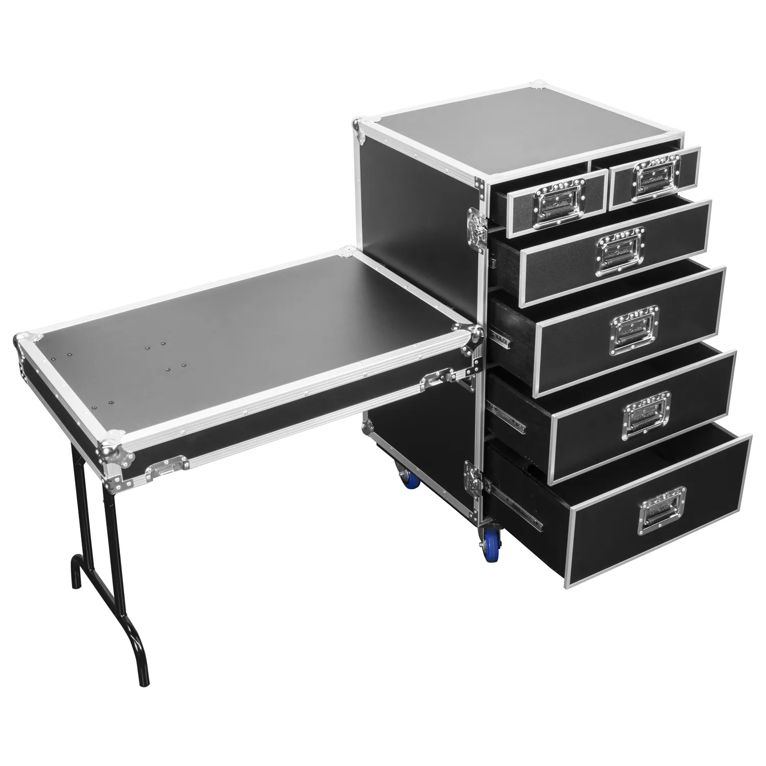 Deluxe Six Drawer Workbox Tour Flight Case with Casters and Side Table - Image 7
