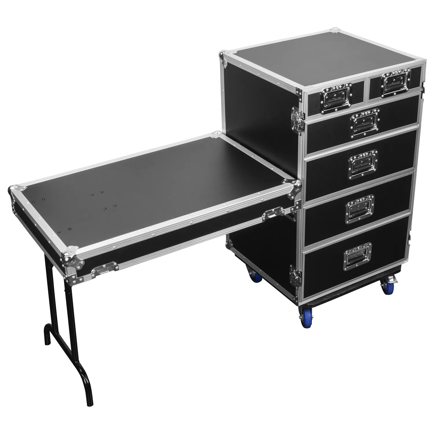 Deluxe Six Drawer Workbox Tour Flight Case with Casters and Side Table - Image 8