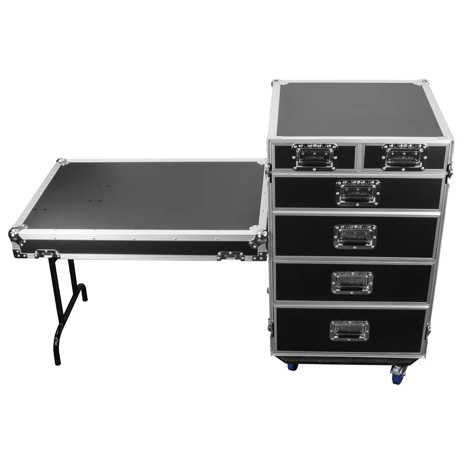 Deluxe Six Drawer Workbox Tour Flight Case with Casters and Side Table - Image 9