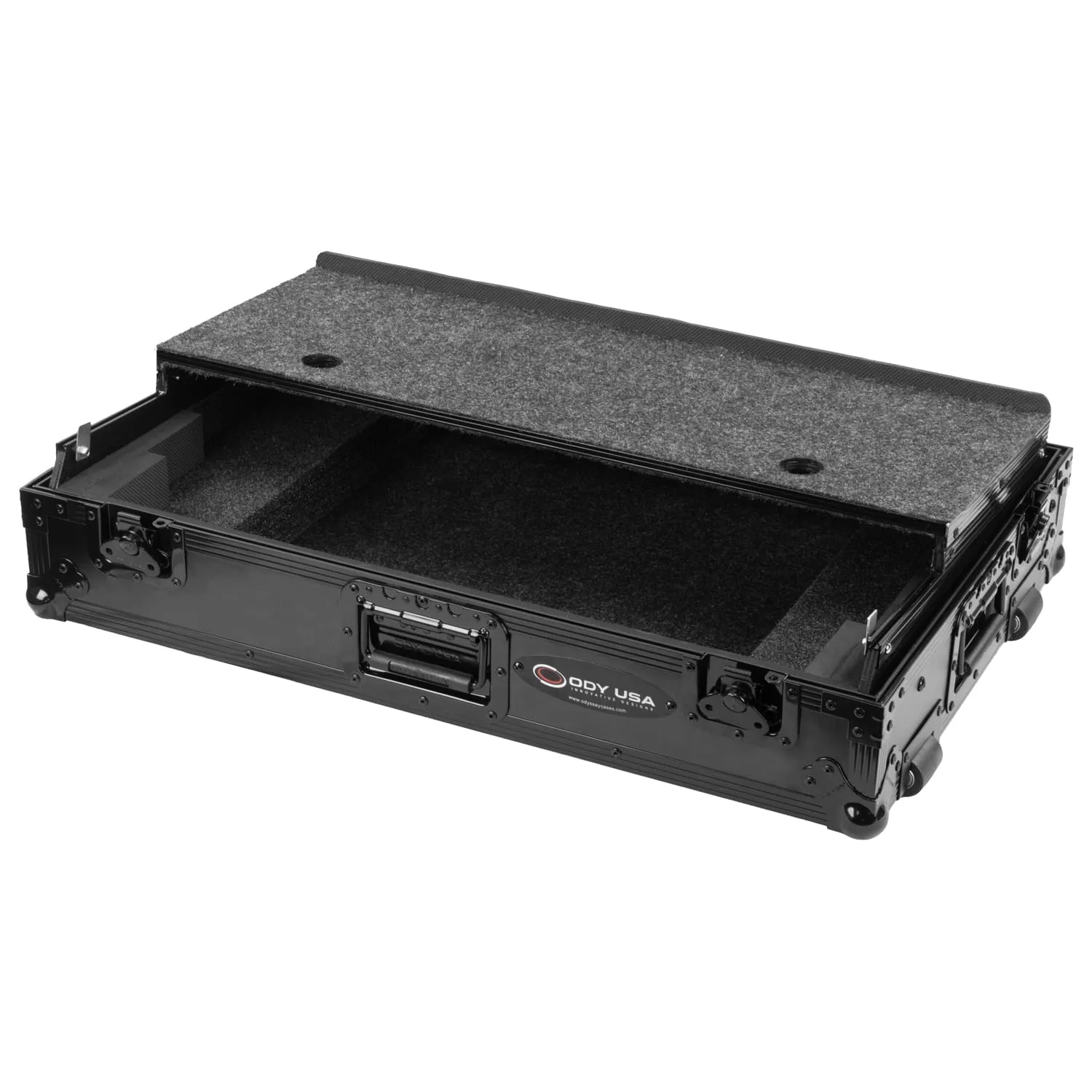 Road Case Series DDJ-GRV6 Case in Black with Wheels and Glide Style Laptop Platform - Image 2