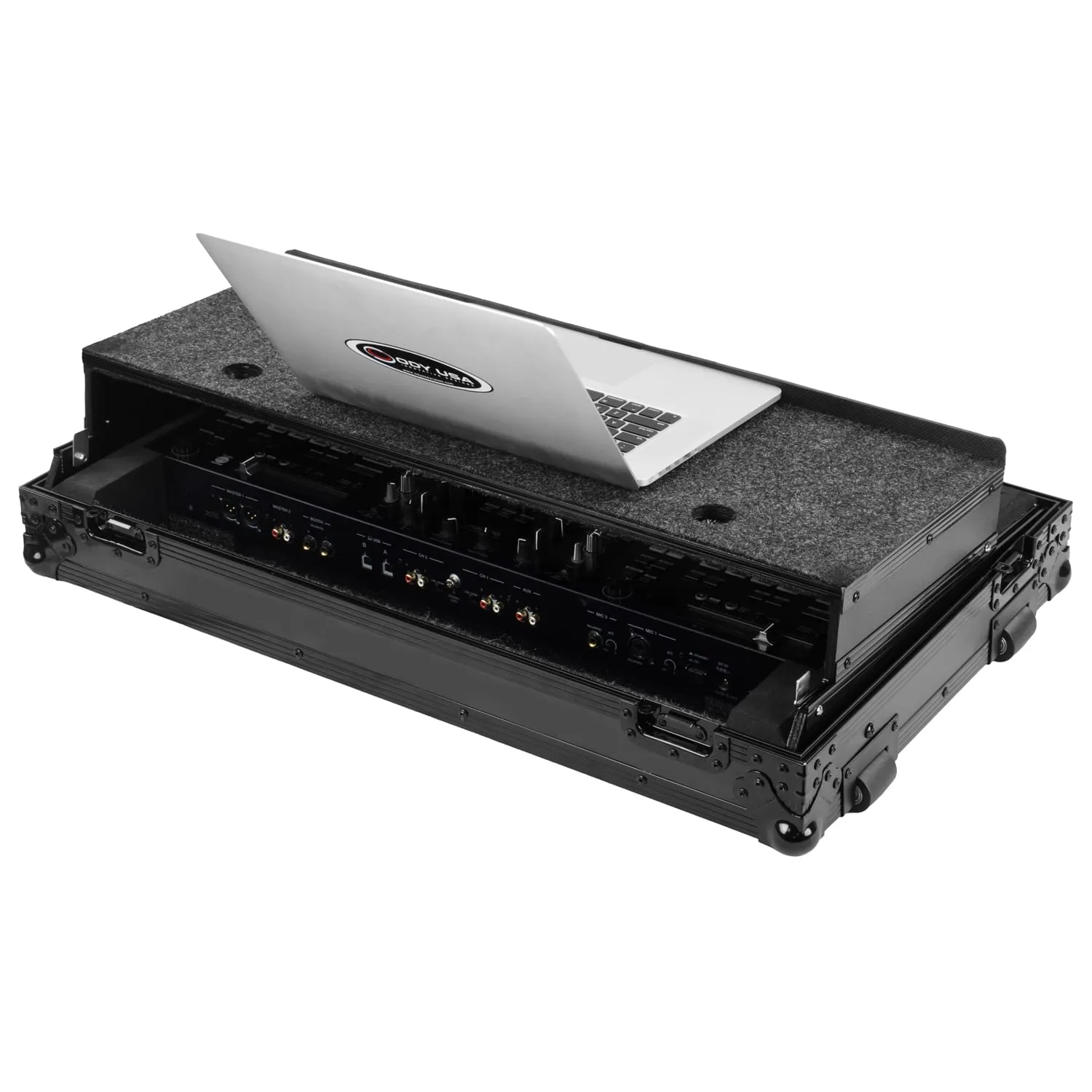 Road Case Series DDJ-REV7 Case in Black with Wheels and Glide Style Laptop Platform - Image 3
