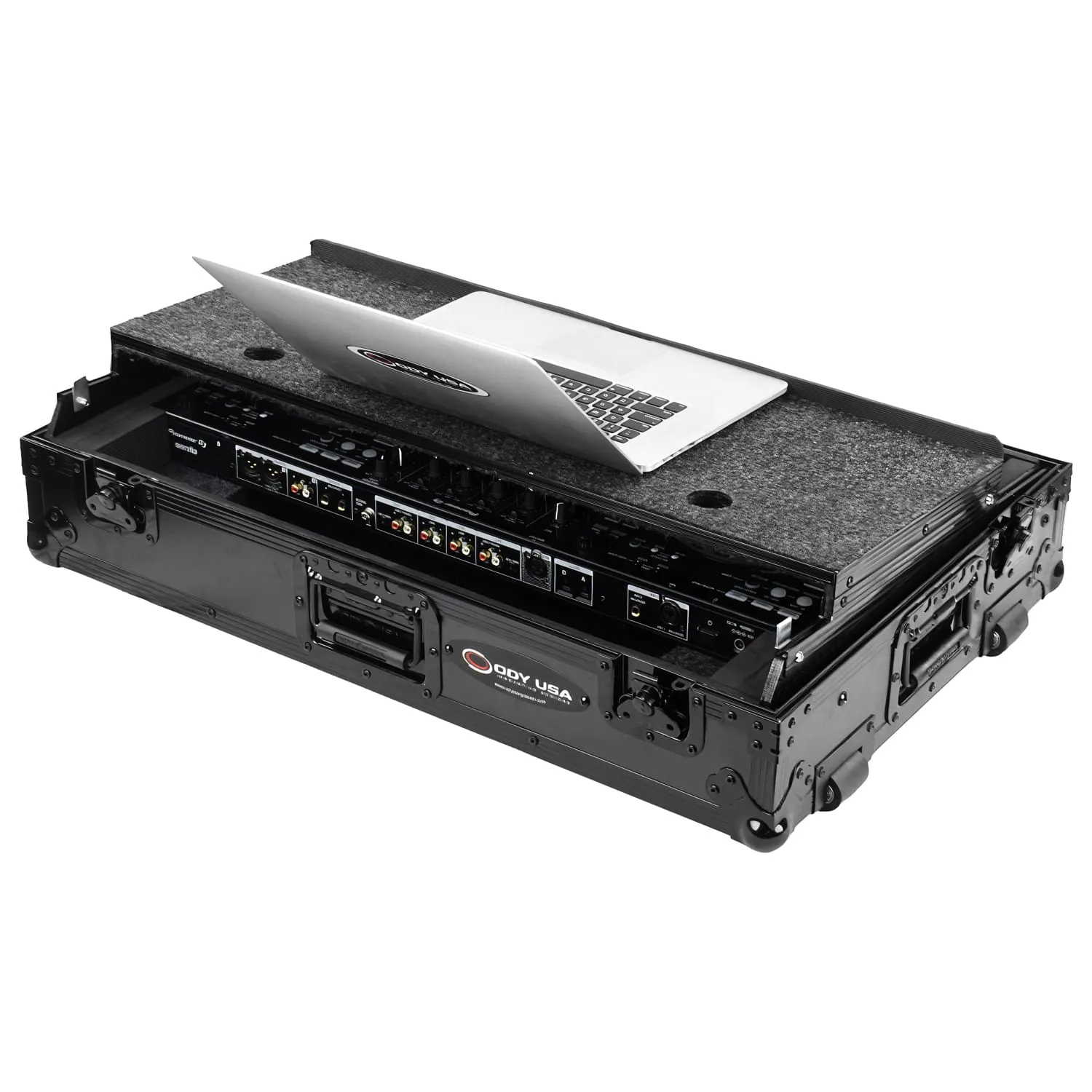 Road Case Series DDJ-FLX10 Case in Black with Wheels and Glide Style Laptop Platform - Image 5