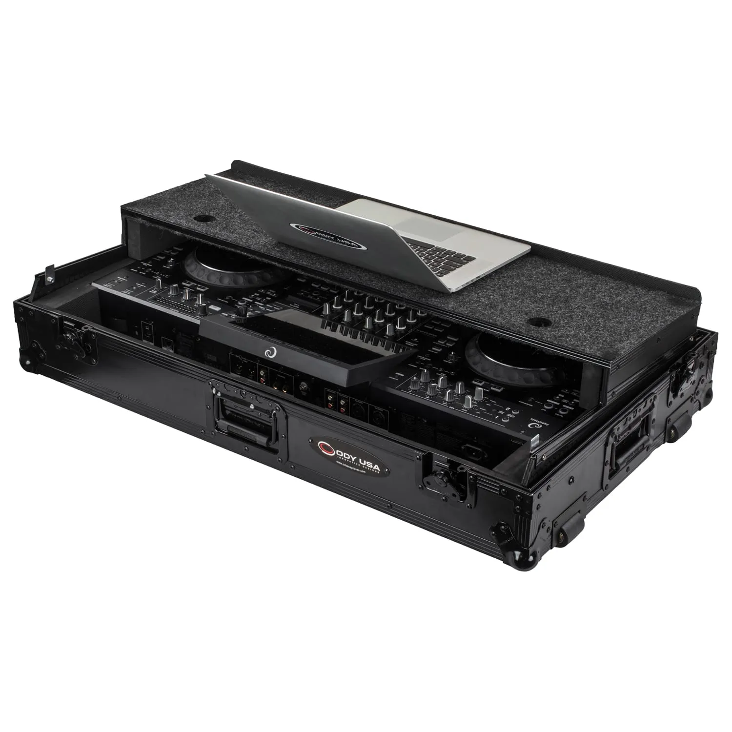 Road Case Series XDJ-AZ Case in Black with Wheels and Glide Style Laptop Platform - Image 2